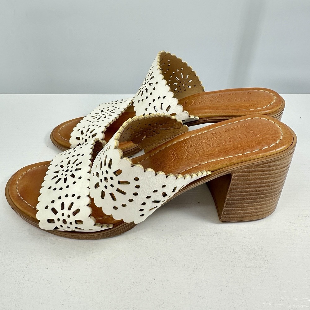 Tuscany‎ Woven Block/Chunk Heel Slide Sandals Italy Vegan Leather- 7WW